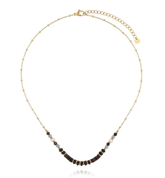 Naszyjnik z czarnego agatu, perły i muszli NPA1472