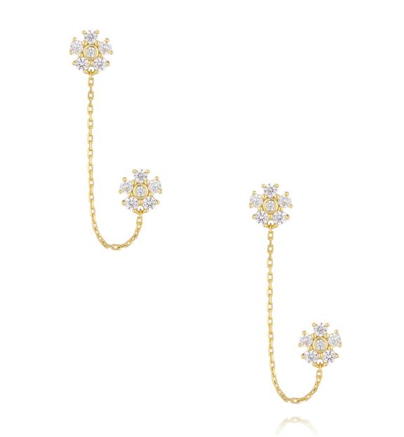 Kolczyki kwiatuszki podwójne z łańcuszkiem KLT0055