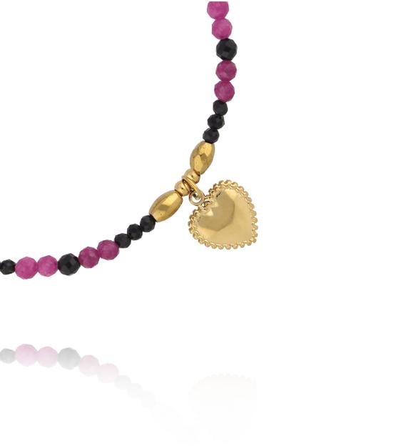 Bransoletka z  turmalinu i rubinu z zawieszką serca BTW3522