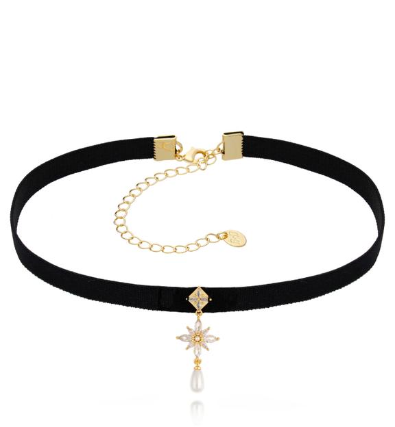 Naszyjnik choker czarny z perłą Stunning NS0188