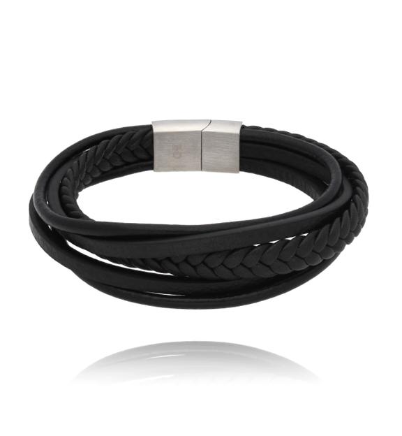 Bransoletka męska czarna skórzana Hugh BMITC0801
