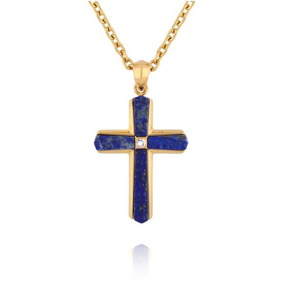 Naszyjnik z krzyżem i lapisem lazuli NMITC0199