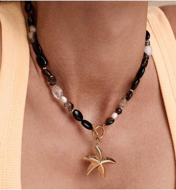 Naszyjnik z kamieni naturalnych i złotą zawieszką rozgwiazdy NSC0624