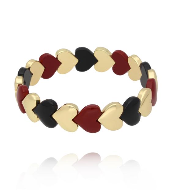 Bransoletka elastyczna z serduszkami w odcieniach czerni, bordo i złota BCR0083