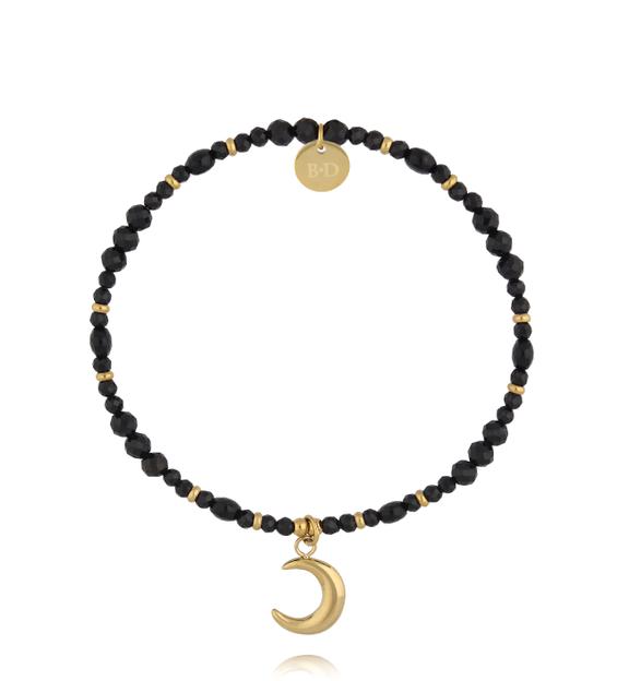 Bransoletka z czarnego turmalinu z zawieszką księżyca BTW3683