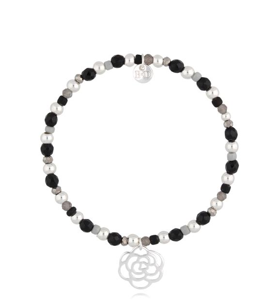 Bransoletka czarna z różą Sanur BBI0036