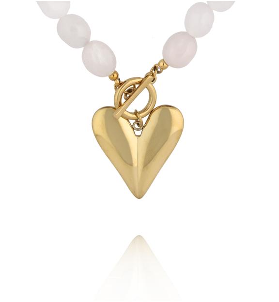 Naszyjnik z białego jadeitu z zawieszką w kształcie serca NPA1600