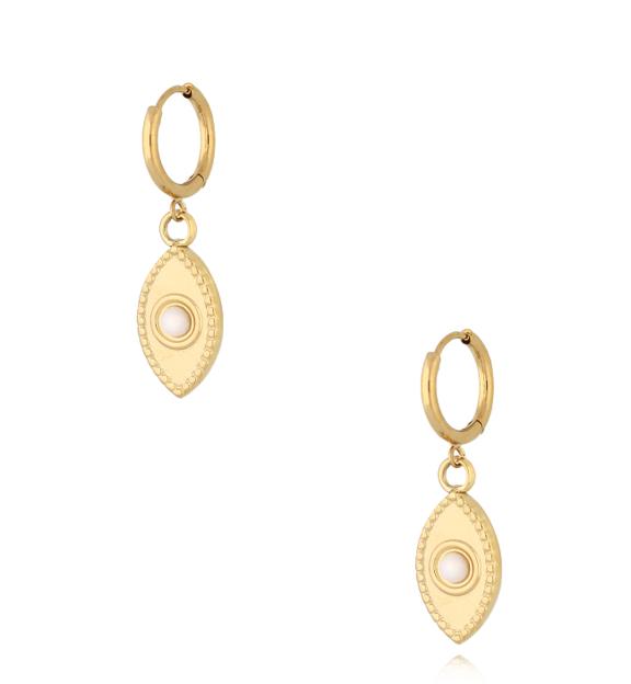 Kolczyki złote z białymi jadeitami Teal KSY0001