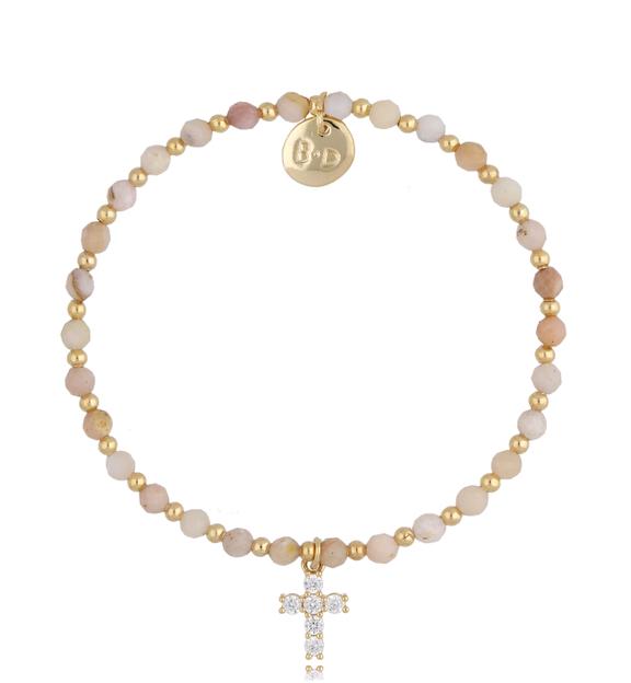 Bransoletka z różowymi opalami i krzyżem Desert Rose BTW0807