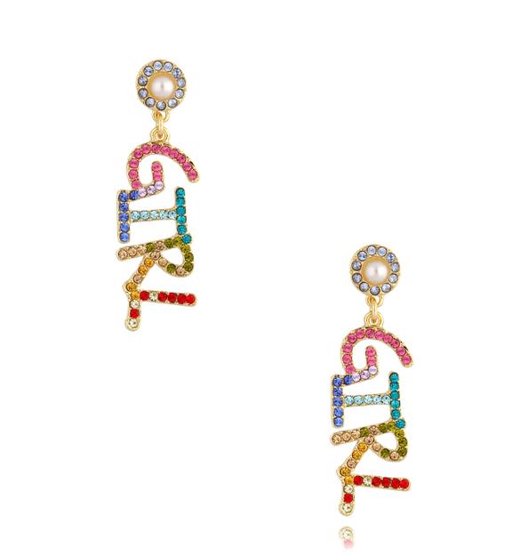 Kolczyki złote z kolorowym napisem GIRL KRG0904