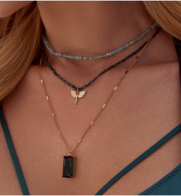 Naszyjnik z jadeitami i skrzydełkami Lifestyle NTW0822