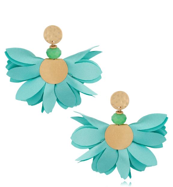 Kolczyki satynowe kwiaty turkusowe II May KBL1243