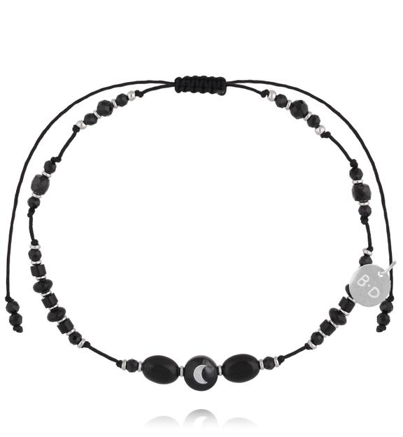 Bransoletka z czarnym turmalinem, hematytem i motywem księżyca BNMT0012