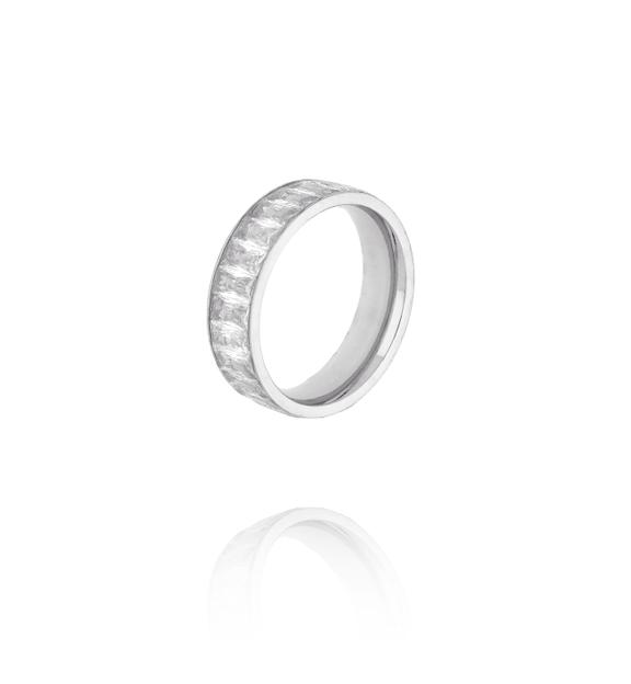 Obrączka srebrna z cyrkoniami w oprawie baguette PSY0078