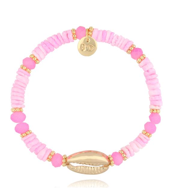 Bransoletka z fuksjowymi muszlami Gold Shell BSH0128