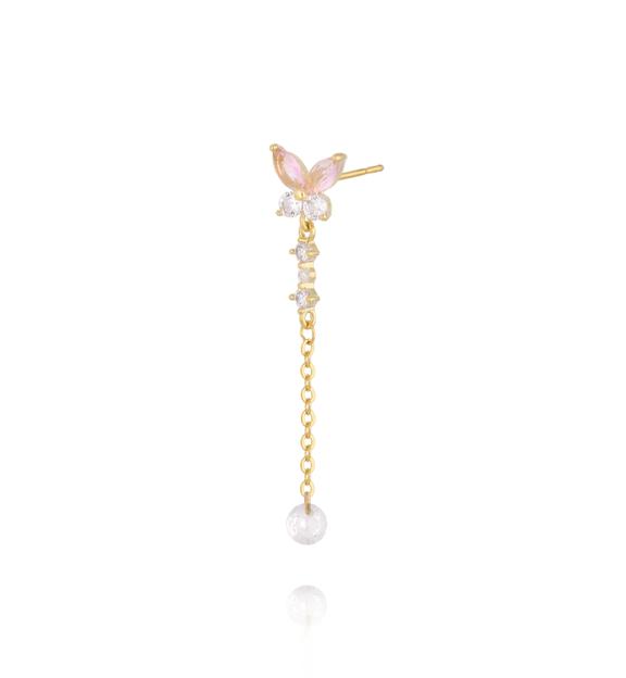 Zestaw złoconych kolczyków z motylami, kamieniami i perłami KMB0070