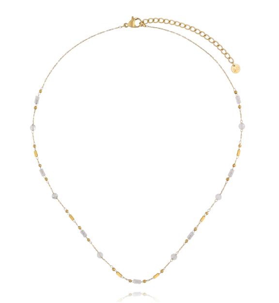 Delikatny naszyjnik z białego jadeitu z elementami w złotym wykończeniu NEA0093
