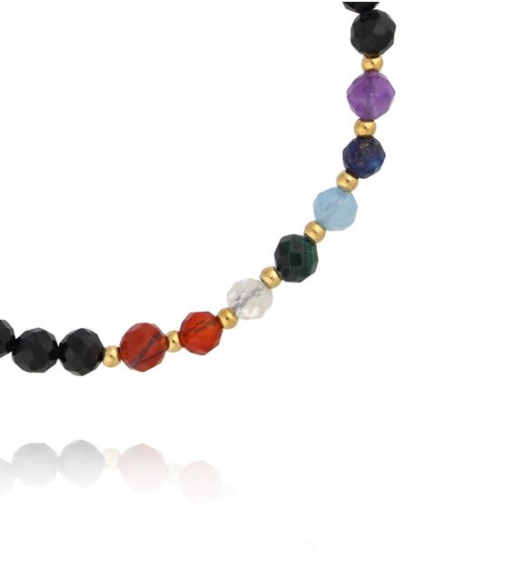 Bransoletka na czarnym sznurku z frędzlami i kamieniami naturalnymi BMT0358