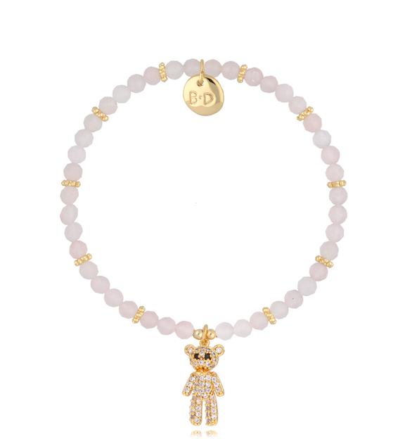 Bransoletka z kwarcami różowymi i misiem Alless BTW1445