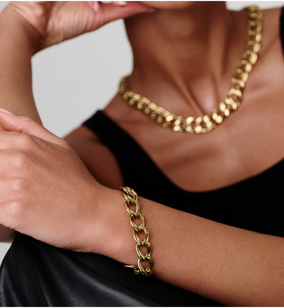 Bransoletka z podwójnych ogniw w złotym kolorze BEA0061