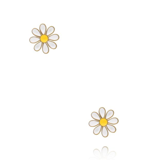 Kolczyki stokrotki z białą emalią KSY0671