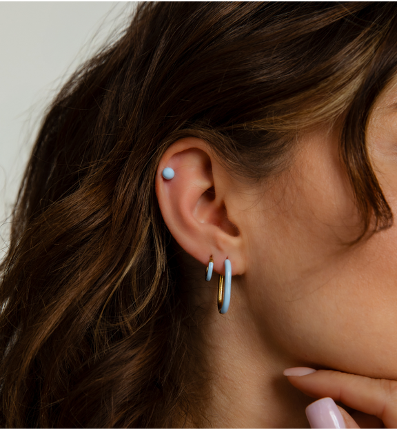 Kolczyki złote koła z niebieską emalią Enamel Small Hoops KSA1729