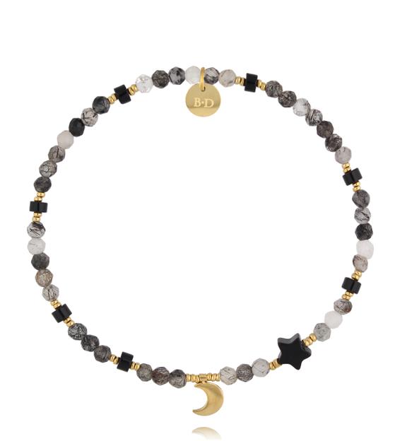 Bransoletka szara z księżycem i gwiazdką BSC2258