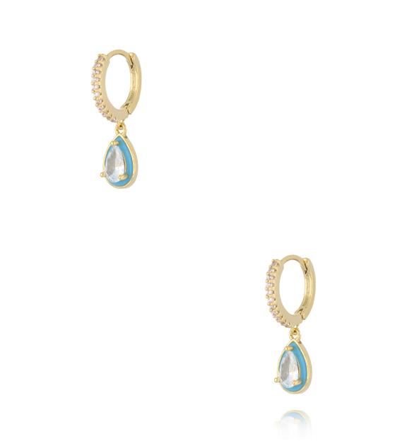 Zestaw złoconych kolczyków z turkusowymi kamieniami i emalią KMB0064