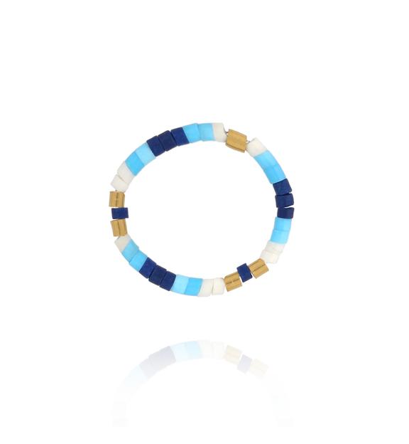 Pierścionek z kosteczek jadeitu w odcieniach błękitu i granatu PSC0782