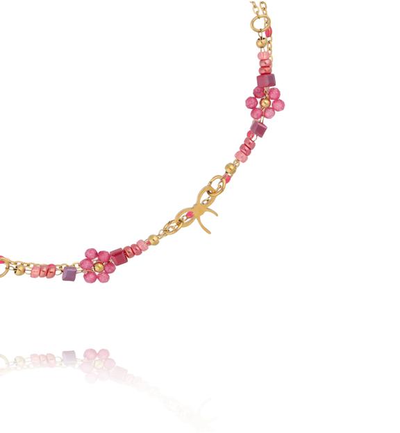Bransoletka na nogę z różowymi koralikami i delikatną zawieszką BNSY0072