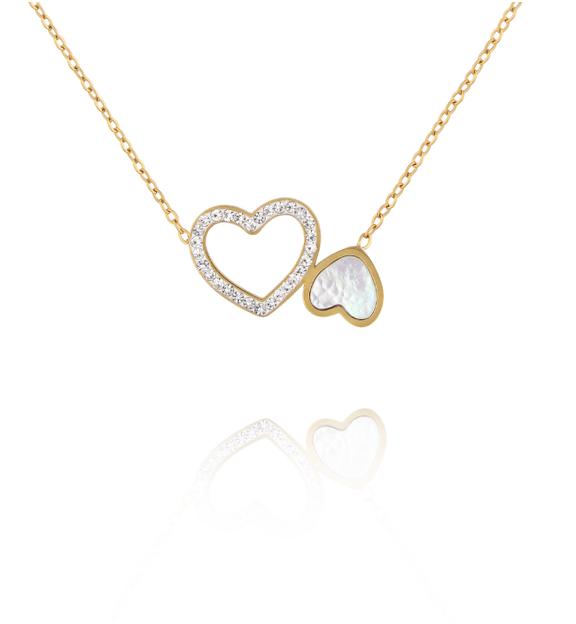 Naszyjnik z podwójnym sercem i cyrkoniami NSY0878
