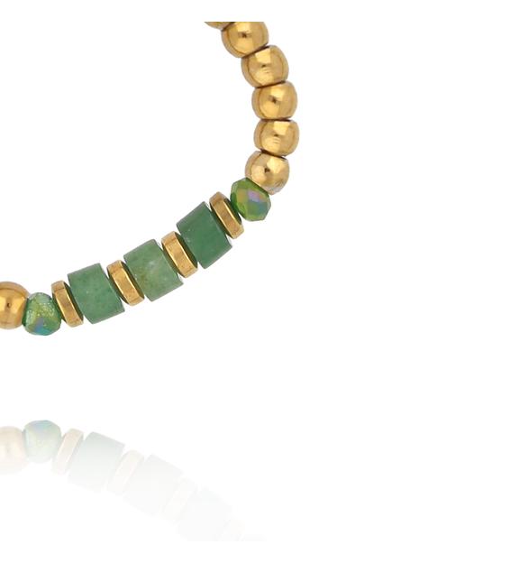 Pierścionek elastyczny ze złotych kuleczek z jadeitem afrykańskim PTW0625