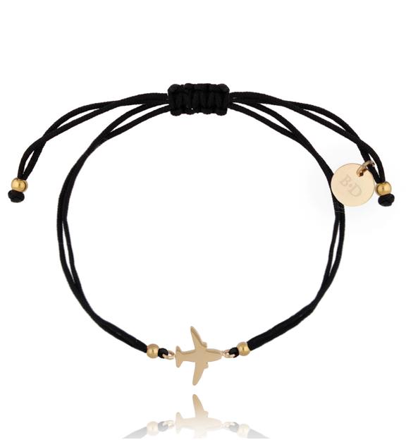 Bransoletka czarno-złota z samolotem Traveler BGL0565