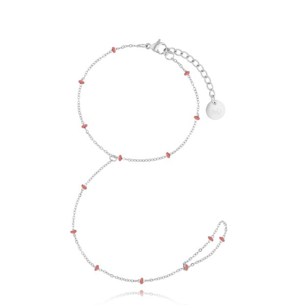 Bransoletka z pierścionkiem i różową emalią Simple Chain BSA0604