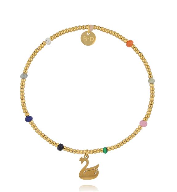 Bransoletka z kolorowymi kamieniami i zawieszką łabędzia BTW3559