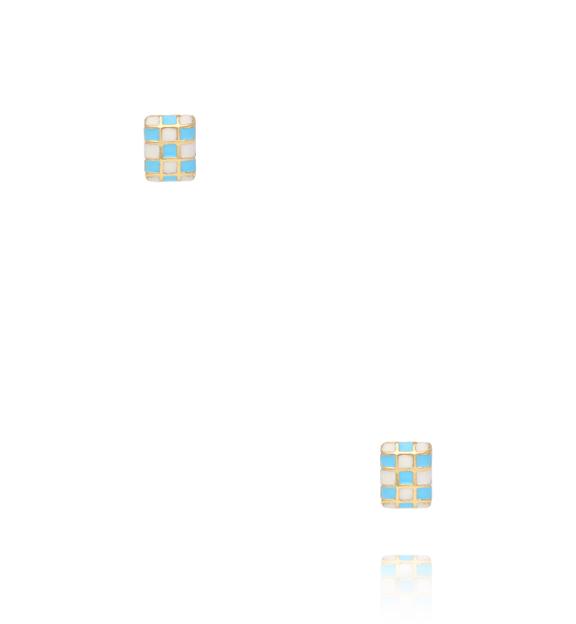 Zestaw kolczyków złoconych – geometryczny mix z emalią i cyrkoniami KMB0013