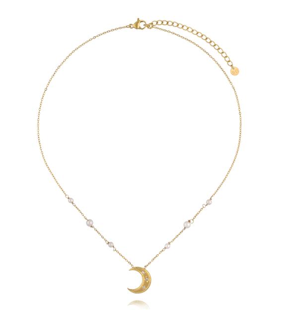 Naszyjnik z księżycem i perełkami złoty NEA0068