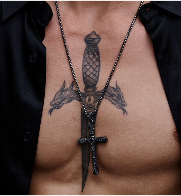 Naszyjnik czarny z dużym krzyżem Koa NMITC0095