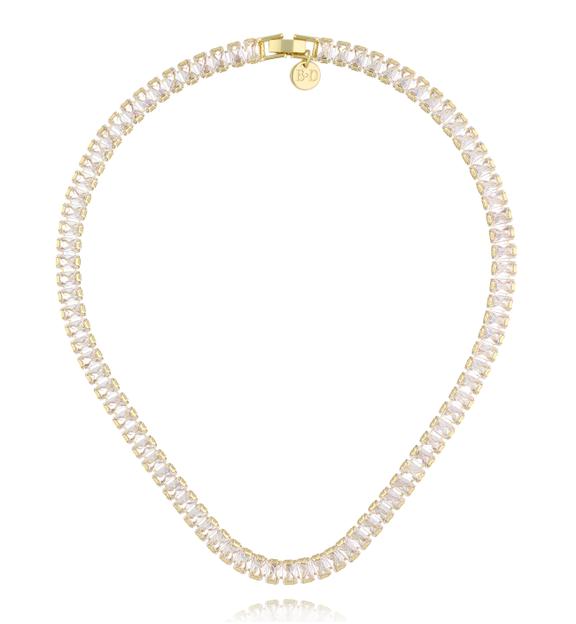 Naszyjnik typu tennis z podłużnymi kryształkami w złotej oprawie NS0426