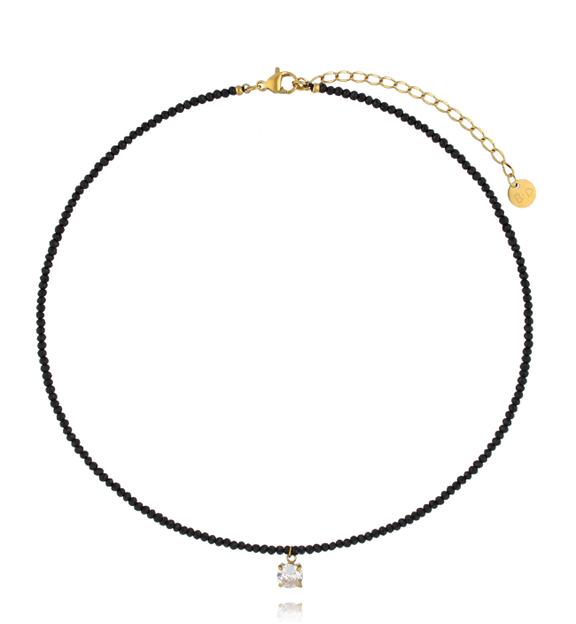 Naszyjnik z czarnych kamieni z zawieszką kryształową NTW1562