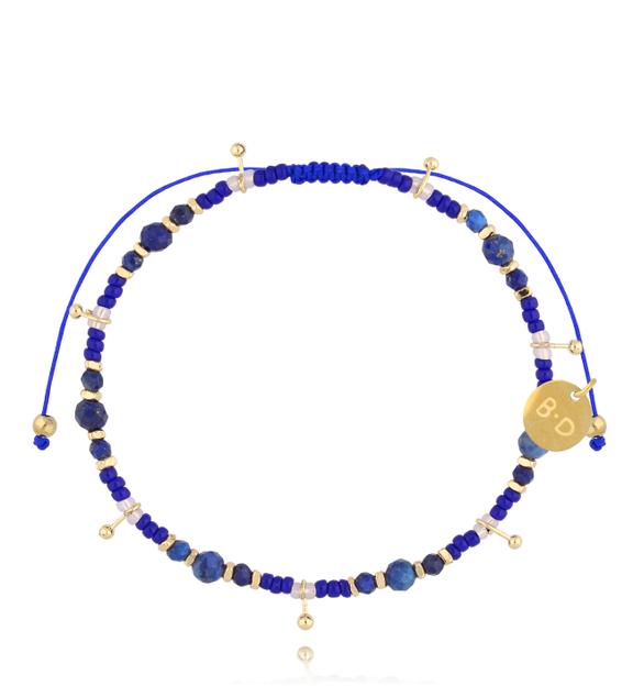 Bransoletka na granatowym sznurku z lapisem lazuli i koralikami Miyuki BMT0248
