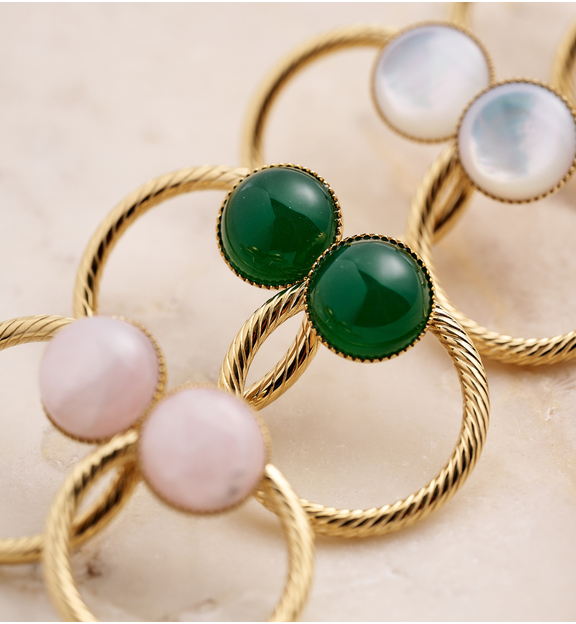 Kolczyki złote koła z zielonym jadeitem KSY0443