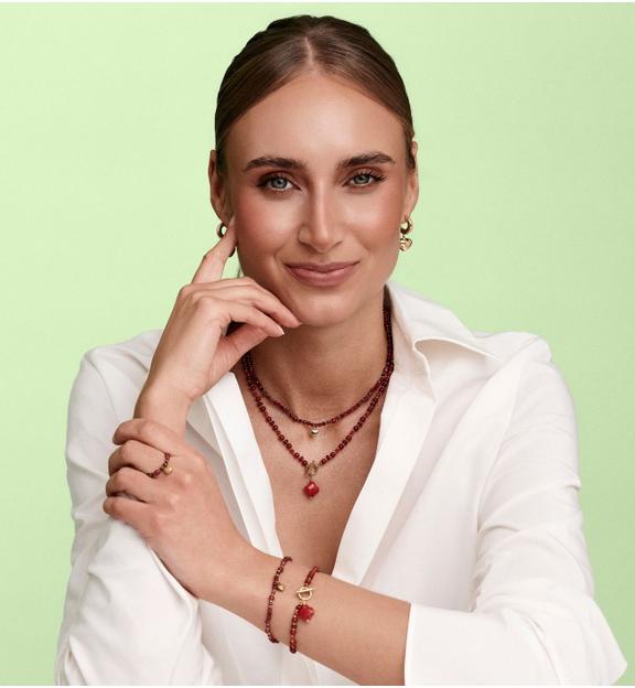 Zestaw biżuterii z bordowymi kamieniami i koniczynką ZN0231