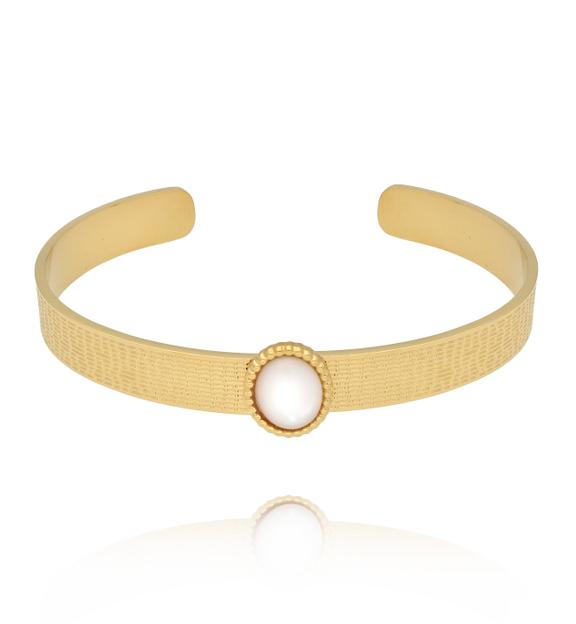 Bransoleta złota open cuff z masą perłową BSY0476