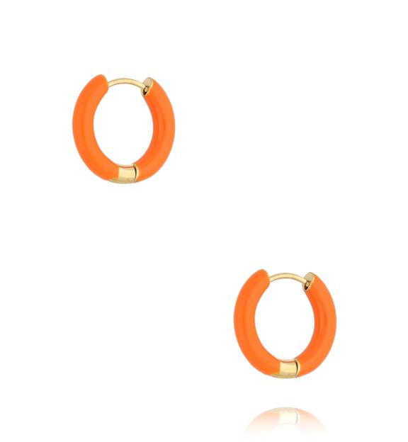 Kolczyki pomarańczowe kółka emaliowane złote KSY0249