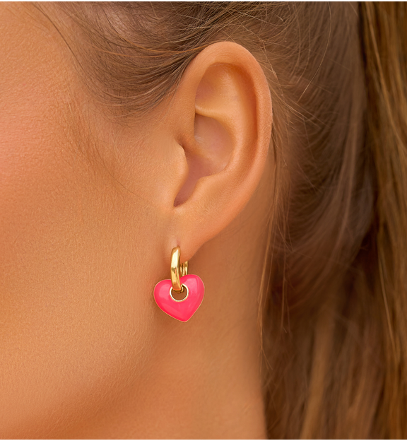 Kolczyki koła z fuksjowymi sercami KSY0108