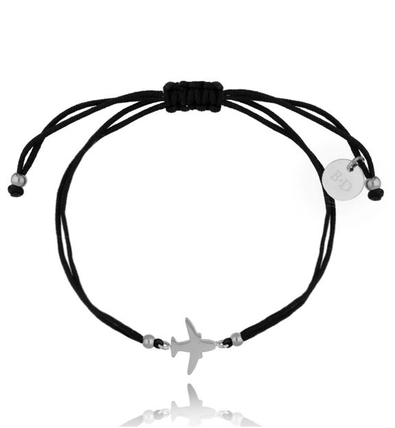 Bransoletka czarno-srebrna z samolotem Traveler BGL0563