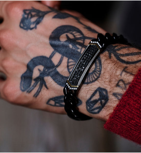 Bransoletka męska czarna z cyrkoniami BMITC0964