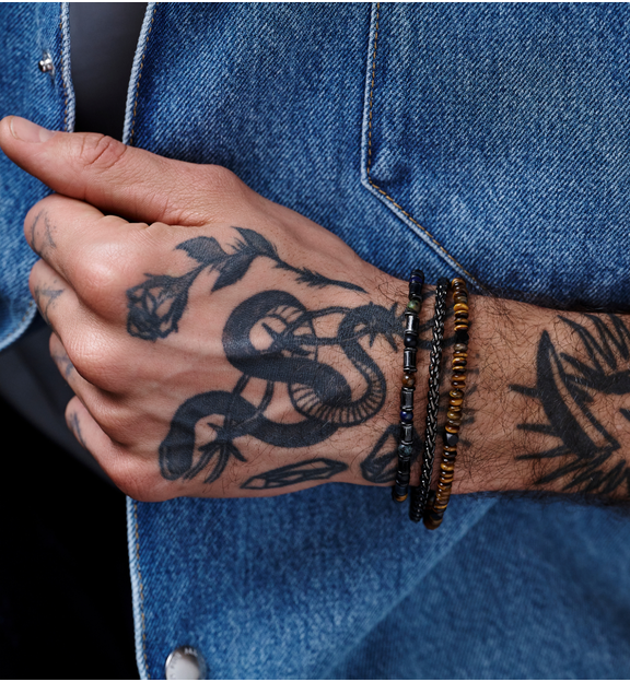 Zestaw męskich bransoletek z kamieni naturalnych i łańcuszka ZN0103