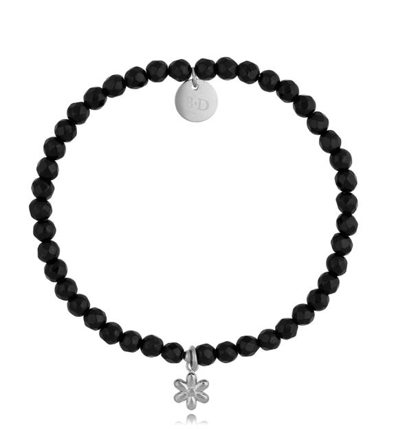 Bransoletka z onyksem i srebrnym kwiatuszkiem Magic BSC1003